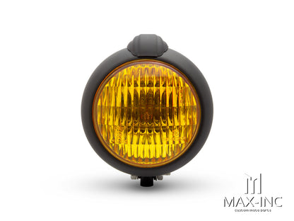 5" Matte Black Metal Vintage Style Headlight - Yellow Lens