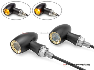 MAX LADZ Black + Brass CNC Machined Alum Mini LED Indicators / Turn Signals + Running Lights