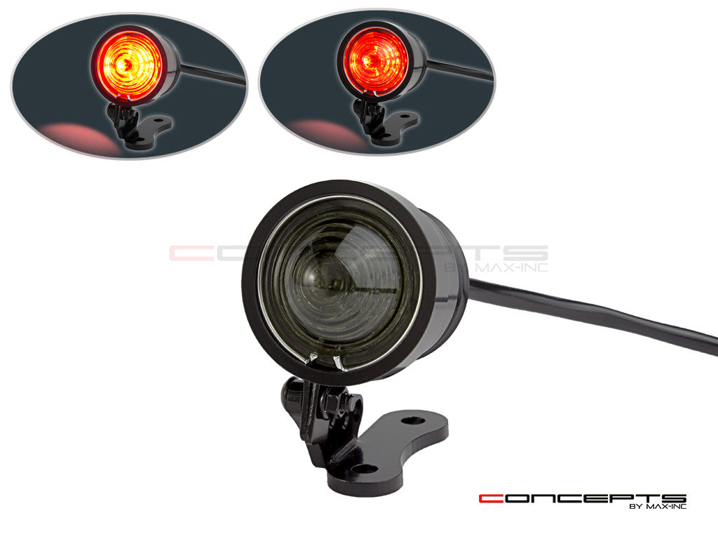Black CNC Machined Aluminium Vintage LED Stop / Tail Light - Smoked Lens