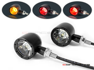Black CNC Billet Aluminum Classic Integrated LED Stop/Tail/Turn Signals - Dual Color Amber & Red