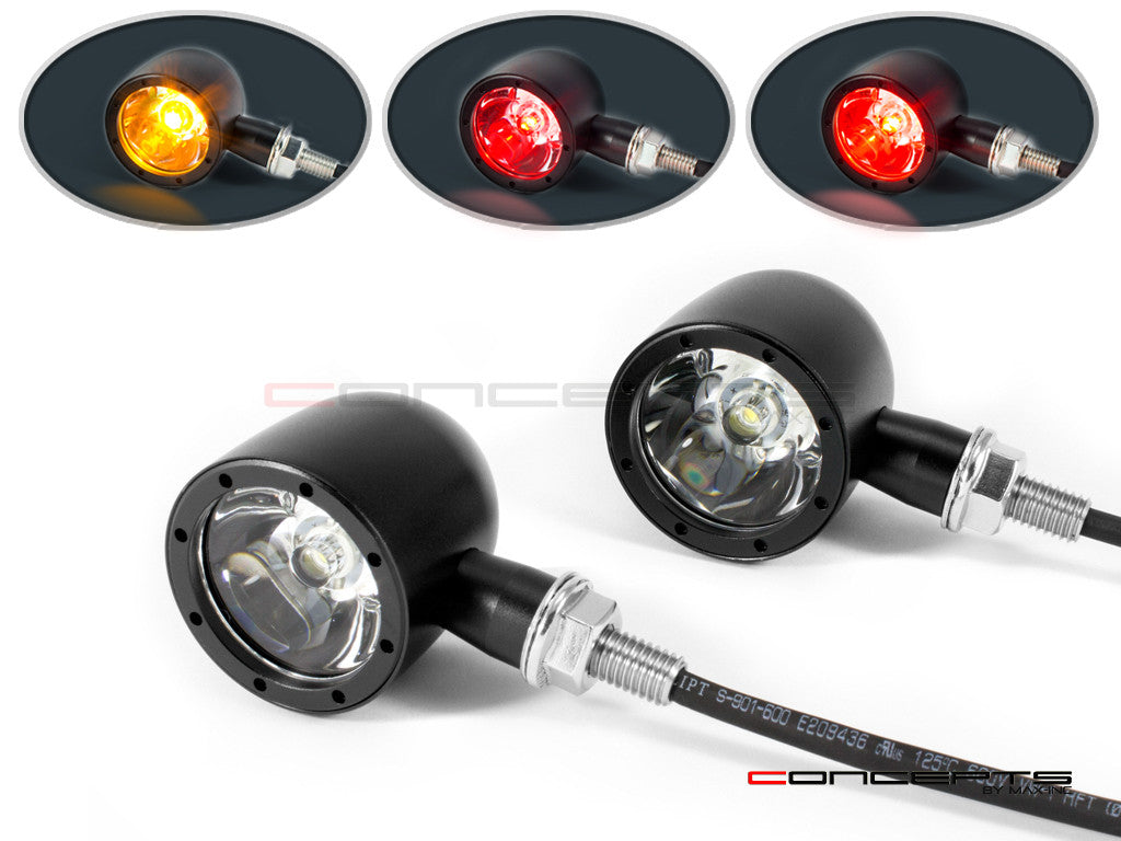 Black CNC Machined Billet Aluminum Classic Integrated LED Stop/Tail/Turn Signals - Dual Color (Amber Turn, Red Tail/Stop)