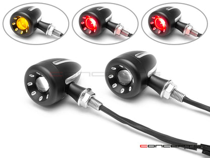 Cyclops Integrated LED Stop/Tail Light + Turn Signal – Black & Contrast Cut CNC Billet Aluminum