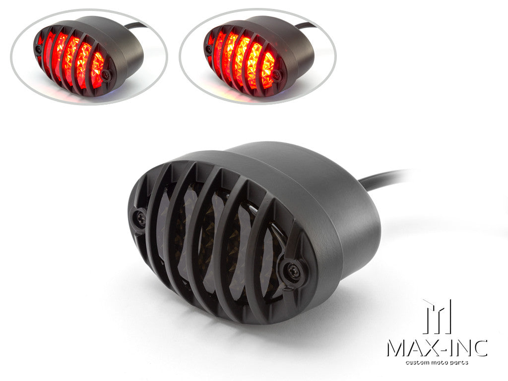 Matte Black Metal Grilled Oval LED Stop / Tail Light - Smoked Lens