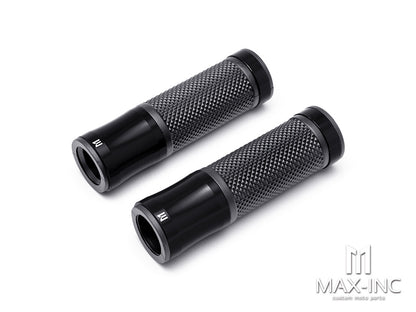 Retro Black Anodized CNC Machined Aluminum / Rubber Hand Grips - 7/8" (22mm)
