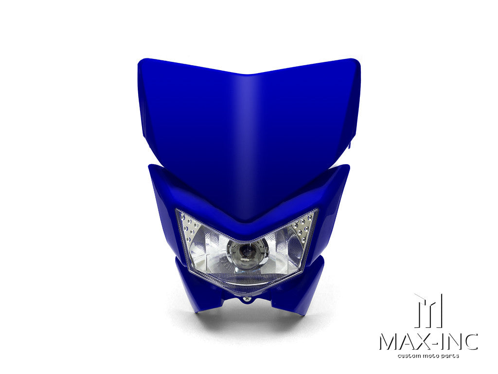 Blue Beasty Supermoto Headlight Mask - 35W 3-Function, ABS, Universal