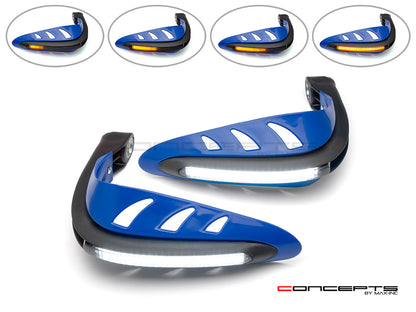 Blue Universal LED Handguards with Integrated Daytime Running Lights + Turn Signals - Cool White / Amber