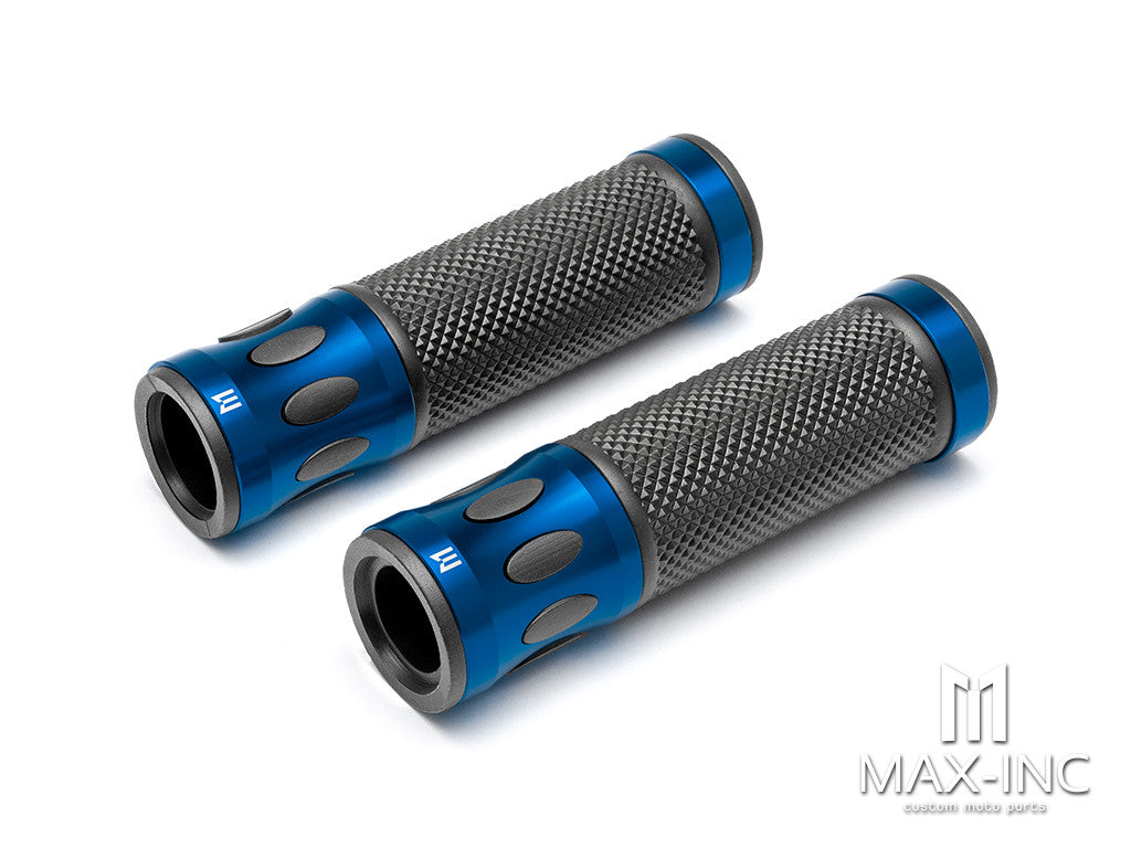 Oval Cut Blue Anodized CNC Machined Aluminum / Rubber Hand Grips - 7/8" (22mm)