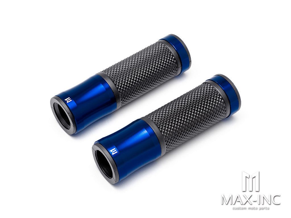 Retro Blue Anodized CNC Machined Aluminum / Rubber Hand Grips - 7/8" (22mm)