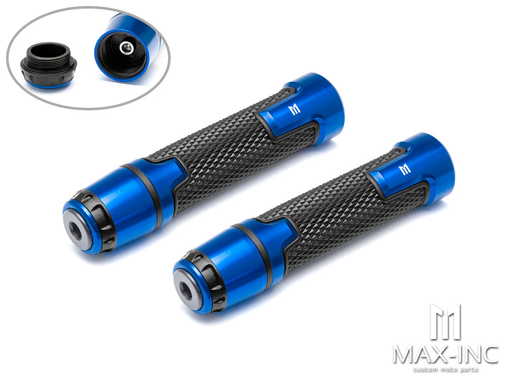 Sportz Blue Anodized CNC Machined Aluminum / Rubber Hand Grips + Bar Ends - 7/8" (22mm)