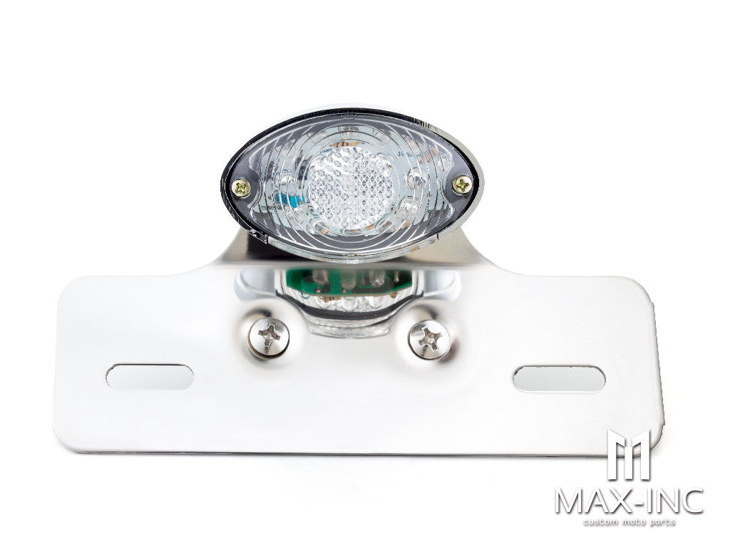 Universal Cat Eye Chrome LED Stop / Tail Light - Clear Lens