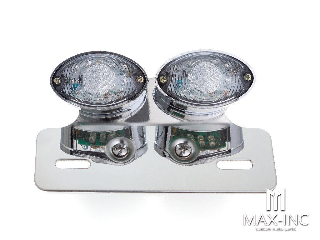 Universal Double Cat Eye Chrome LED Stop / Tail Light - Clear Lens