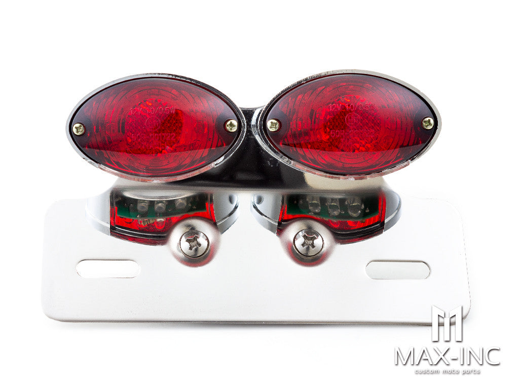 Universal Double Cat Eye Chrome LED Stop / Tail Light - Red Lens