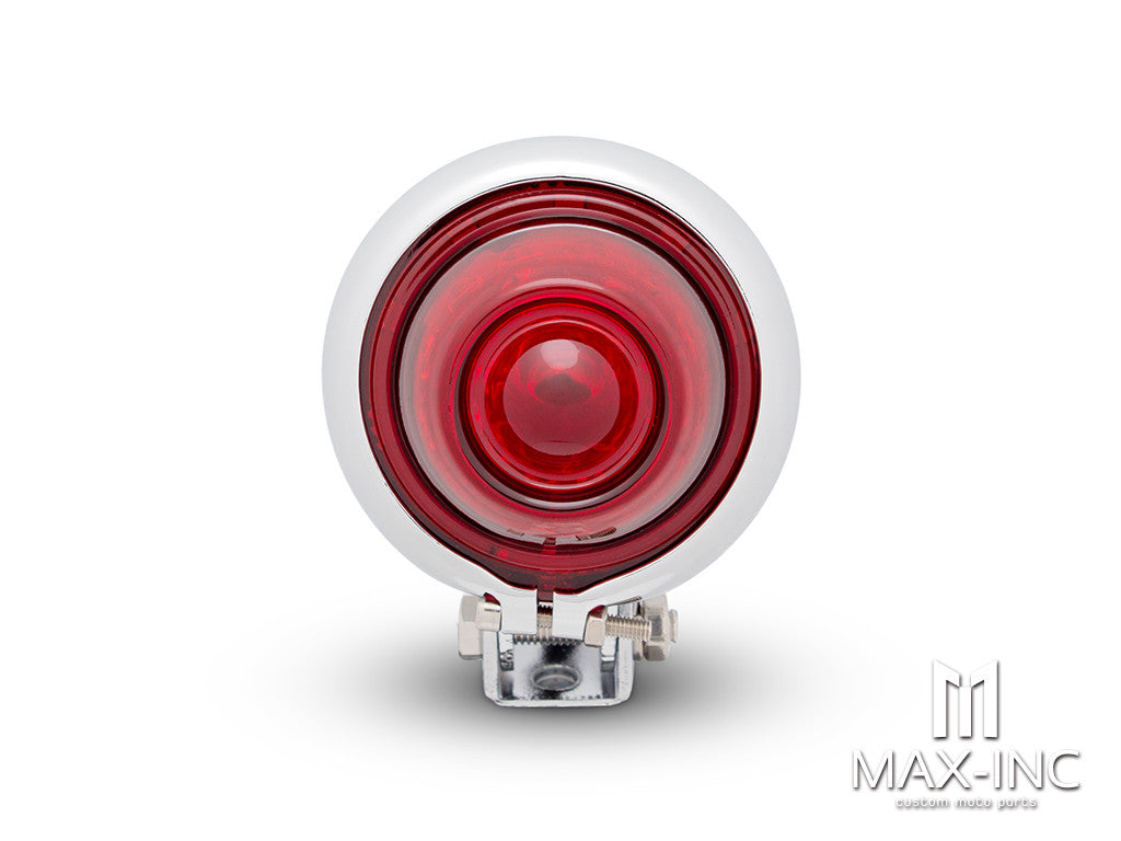 Chrome Mini Bates Style LED Stop / Tail Light - Red Lens