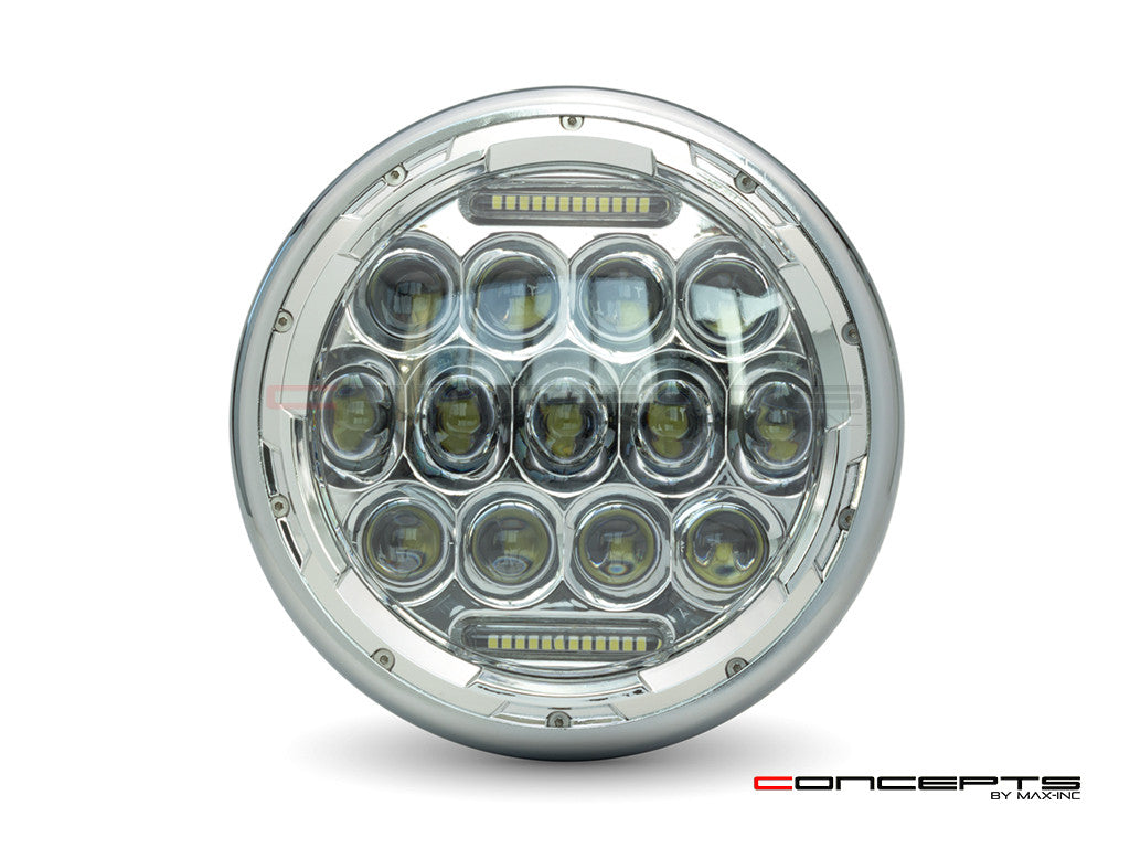 7.7" Deep Chrome LED Headlight - 75W 3000LM, Multi-Projector DRL, H4 Plug, 6000K