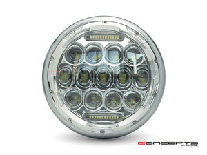 7.7" Deep Chrome LED Headlight - 75W 3000LM, Multi-Projector DRL, H4 Plug, 6000K