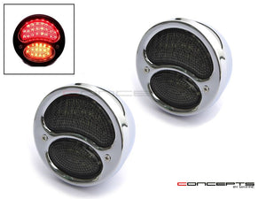 Pair Of Chrome Vintage Style Integrated LED Stop + Tail + Turn Signals - Smoked Lense