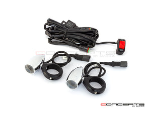 Chrome Aluminum Bullet Spot / Fog Lights + Complete Wiring Kit + Fork Clamps - 48/49mm