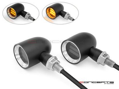 MAX "DERBY" Black + Natural CNC Machined Alum Classic Mini LED Indicators / Turn Signals