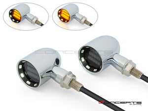 MAX "DERBY" Chrome + Black Contrast CNC Machined Alum Classic Mini LED Indicators / Turn Signals