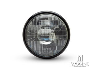 7.7" Gloss Black Shorty Headlight - 55W Sealed Beam, 12V Low/High, All-Metal Housing