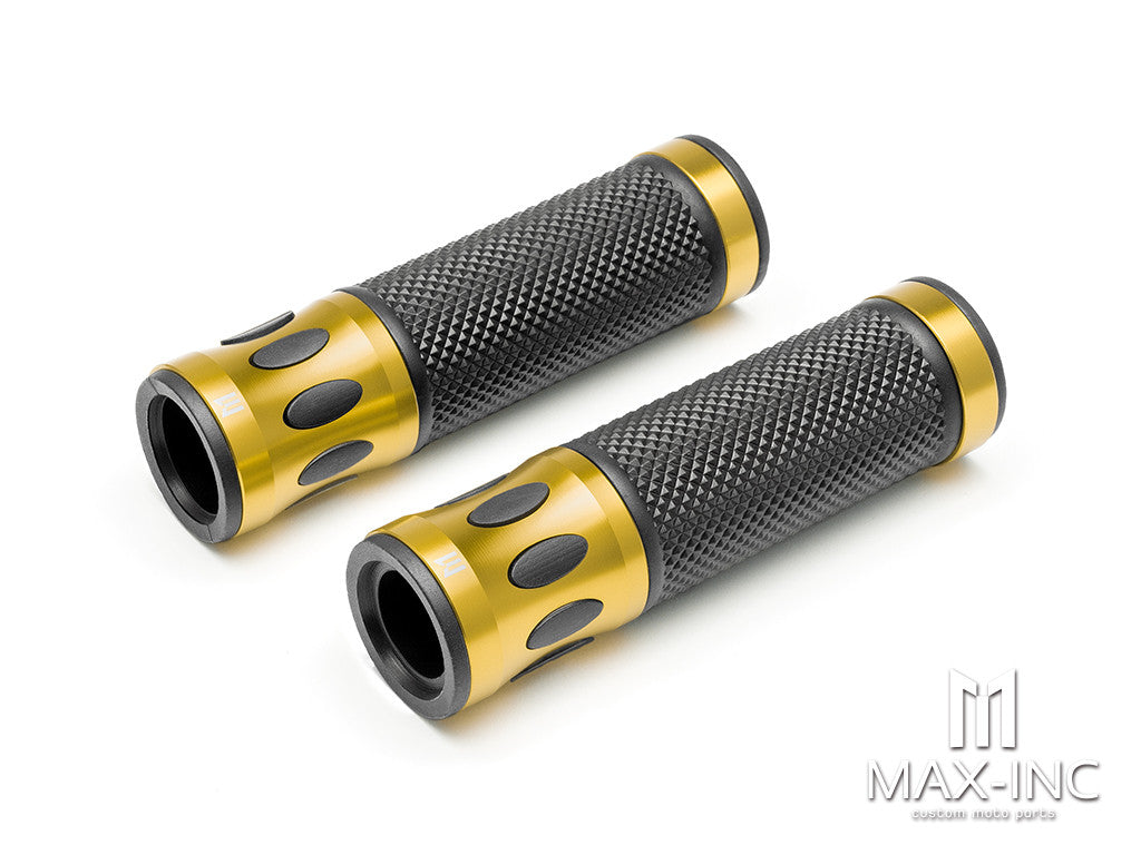 Oval Cut Gold Anodized CNC Machined Aluminum / Rubber Hand Grips - 7/8" (22mm)