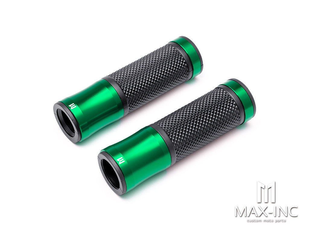 Retro Green Anodized CNC Machined Aluminum / Rubber Hand Grips - 7/8" (22mm)