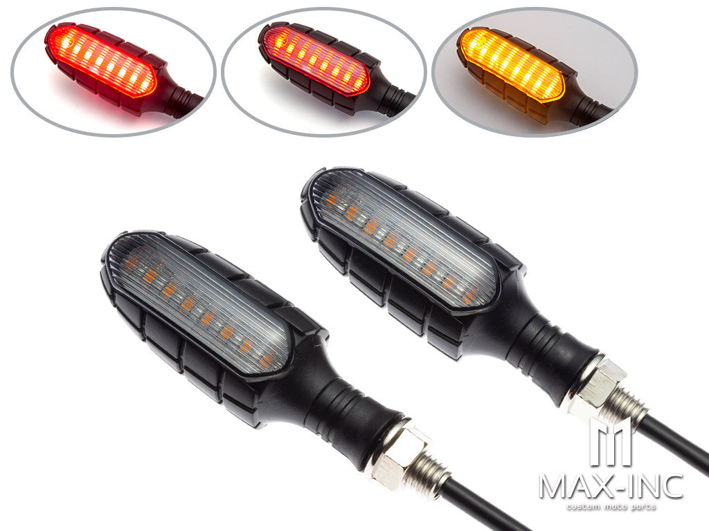 Black Grenade Integrated LED Sequential Turn Signals + Stop / Tail Lights