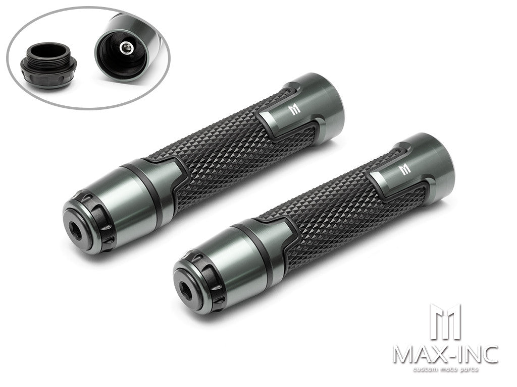 Sportz Gun Metal Grey Anodized CNC Machined Aluminum / Rubber Hand Grips + Bar Ends - 7/8" (22mm)