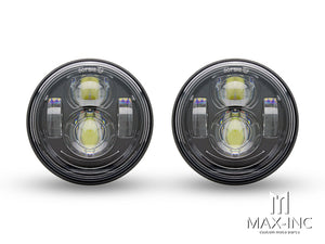 Harley Dyna Fat Bob Twin LED Headlight Set - 2100LM Low/2800LM High, 6000K, Cast Alloy, Plug-and-Play (2008-2017)