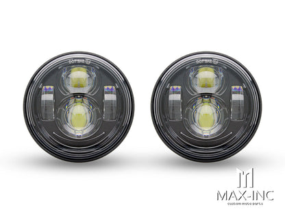 Harley Dyna Fat Bob Twin LED Headlight Set - 2100LM Low/2800LM High, 6000K, Cast Alloy, Plug-and-Play (2008-2017)