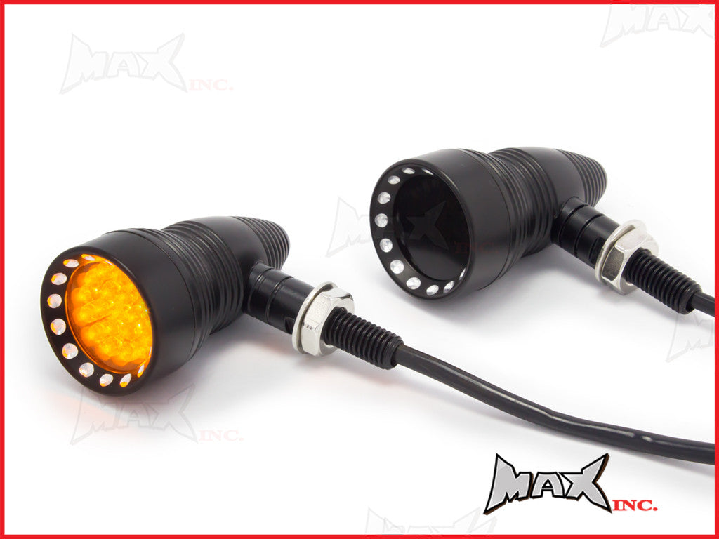 Matte Black Alloy Retro LED Turn Signals / Indicators - Smoked Lense