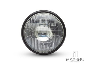 7.7" Matte Black Shorty Metal Headlight - Classic 55W Sealed Beam, 12V Low/High, All-Metal Housing
