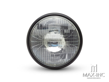 7.7" Matte Black Shorty Metal Headlight - Classic 55W Sealed Beam, 12V Low/High, All-Metal Housing
