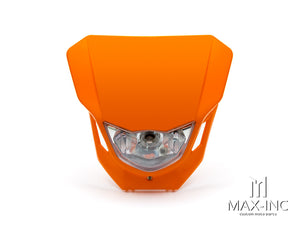 Orange Universal Supermoto Headlight Mask - 12V 35W Fork Mount