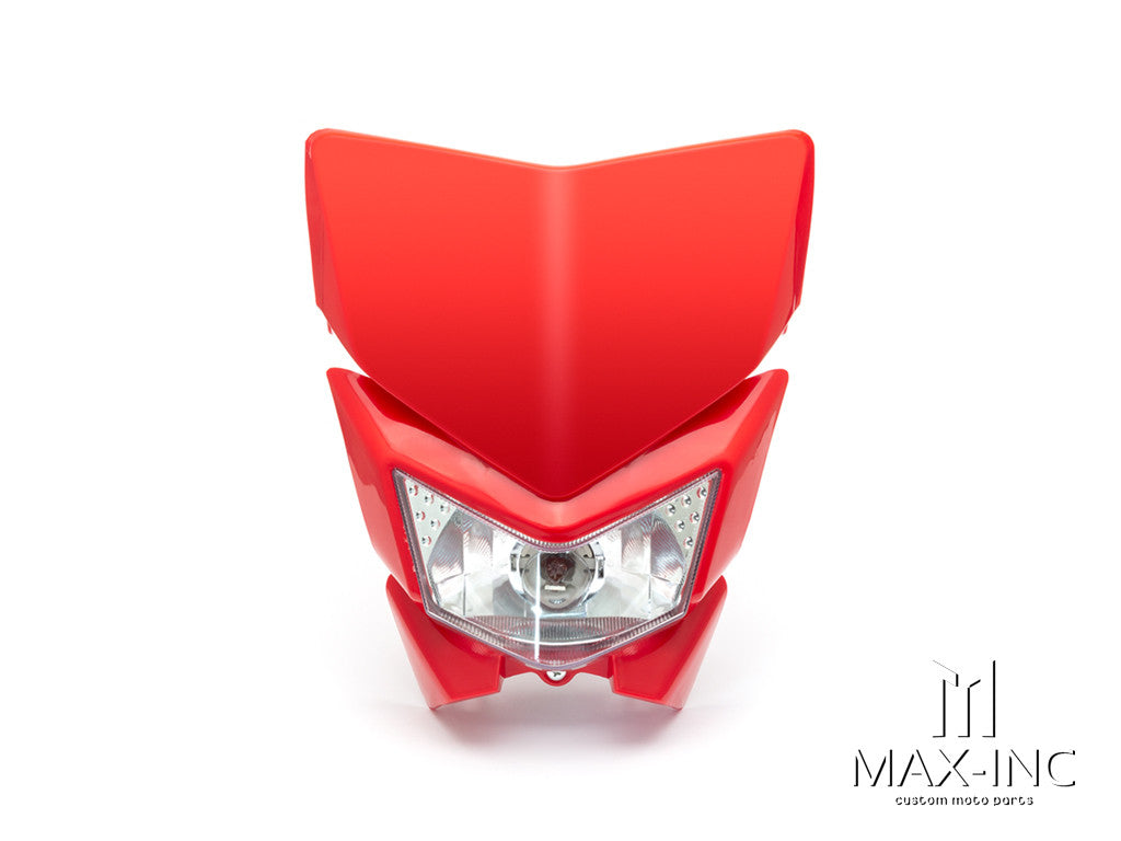 Red Beasty Supermoto Headlight Mask - 35W 3-Function, ABS, Universal Fit