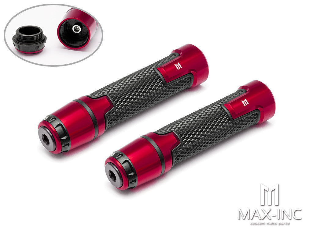 Sportz Red Anodized CNC Machined Aluminum / Rubber Hand Grips + Bar Ends - 7/8" (22mm)