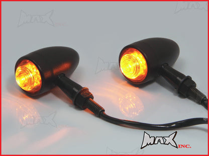 Black Aluminium Torpedo LED Turn Signals / Indicators - Orange Lense