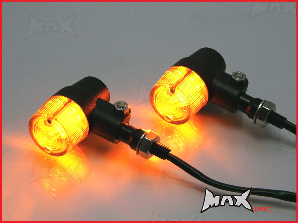 Black Alloy Retro LED Turn Signals / Indicators - Amber Lense