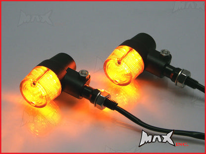 Black Alloy Retro LED Turn Signals / Indicators - Amber Lense