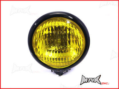 4.75 INCH Black Bates Style Metal Headlight - Yellow Lense