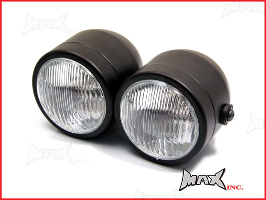 Black Universal Metal Twin Headlight - 2 x 35 Watt Halogen Bulbs