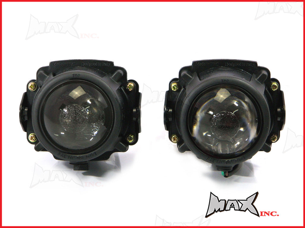 Black Twin Projector Headlight Set - DOT/Emarked Approved, 55W Halogen, Universal Fit for Motorcycles/ATVs/Cars