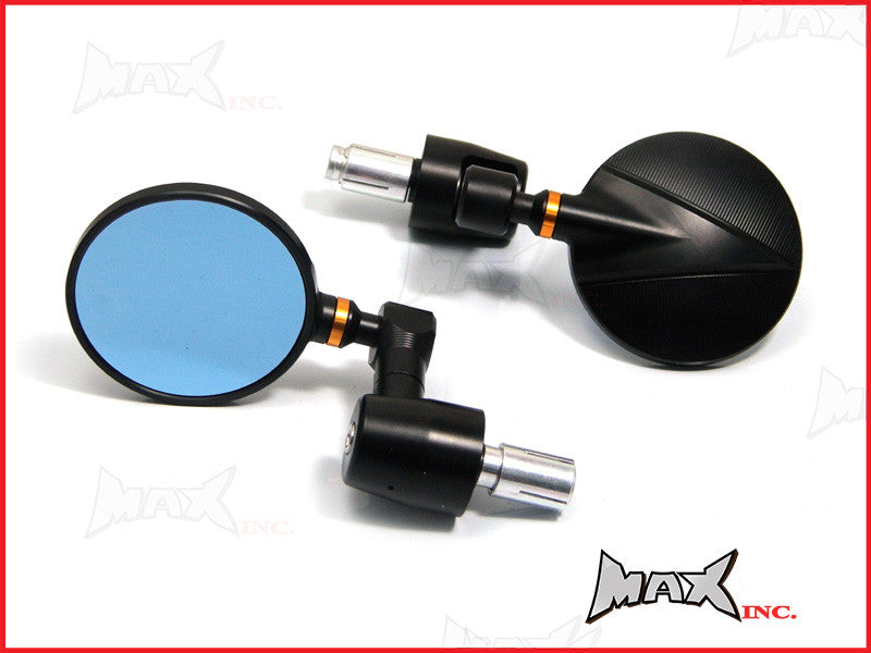 Pair Of Black Round CNC Machined Bar End Mirrors - High Quality