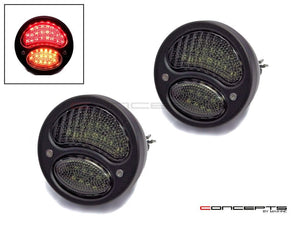 Pair Of Black Vintage Style Integrated LED Stop + Tail + Turn Signals - Smoked Lense