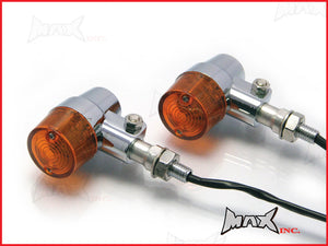 Chrome Alloy Retro LED Turn Signals / Indicators - Amber Lense