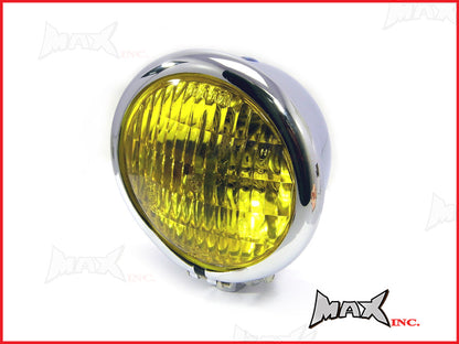 4.75 INCH Chrome Bates Style Metal Headlight - Yellow Lense