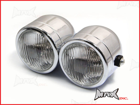 Chrome Universal Metal Twin Headlight - 2 x 35 Watt Halogen Bulbs