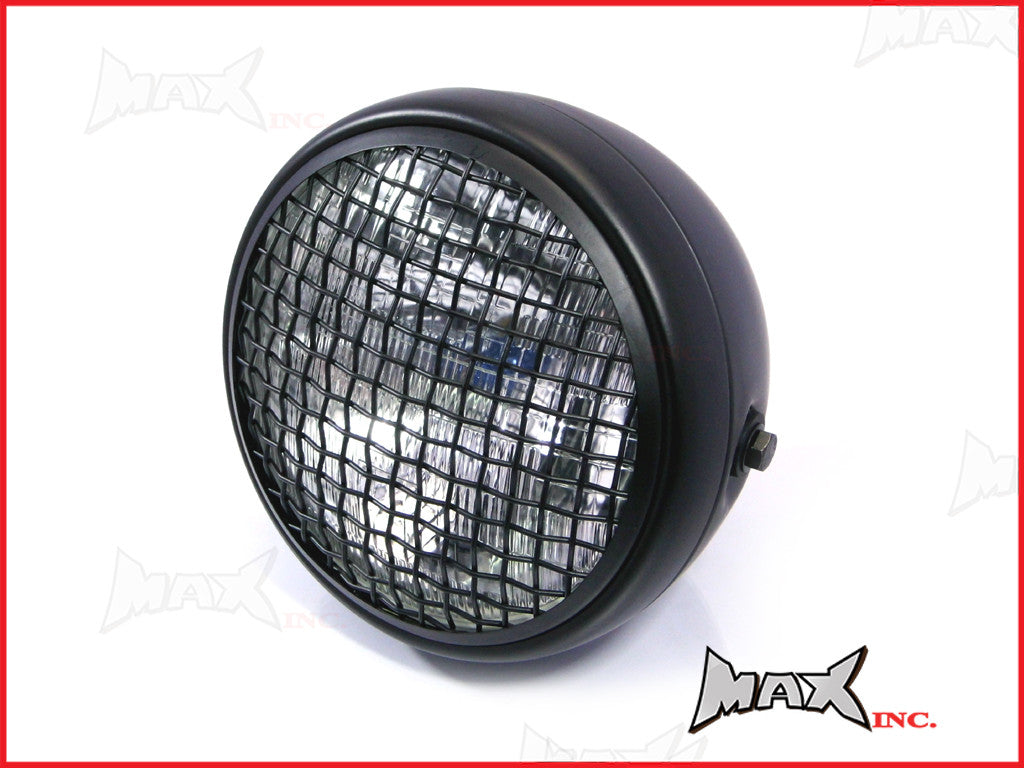 7.7 Inch Matte Black Mesh Grill Metal Headlight - H4 55W Halogen Sealed Beam