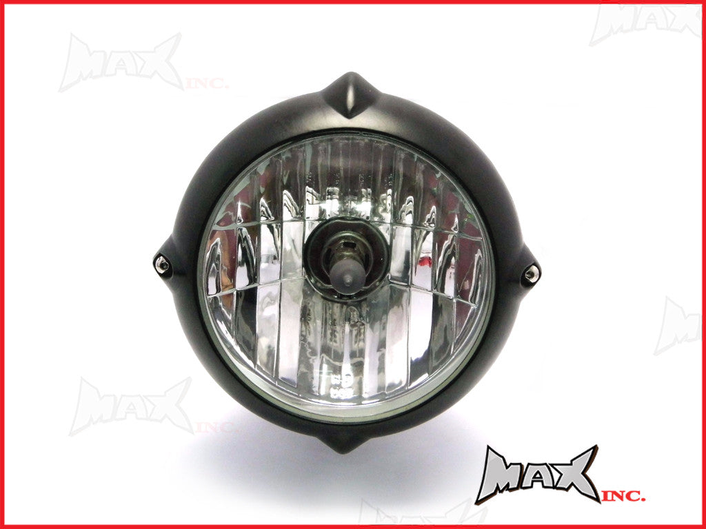 6.7 INCH Matte Black Aluminium Vintage Style Bottom Mount Headlight - 12v / 55w