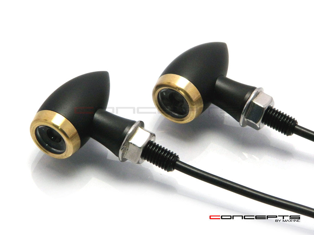 MAX Chubby Matte Black + Brass Machined Aluminium Micro LED Indicators / Turn Signals